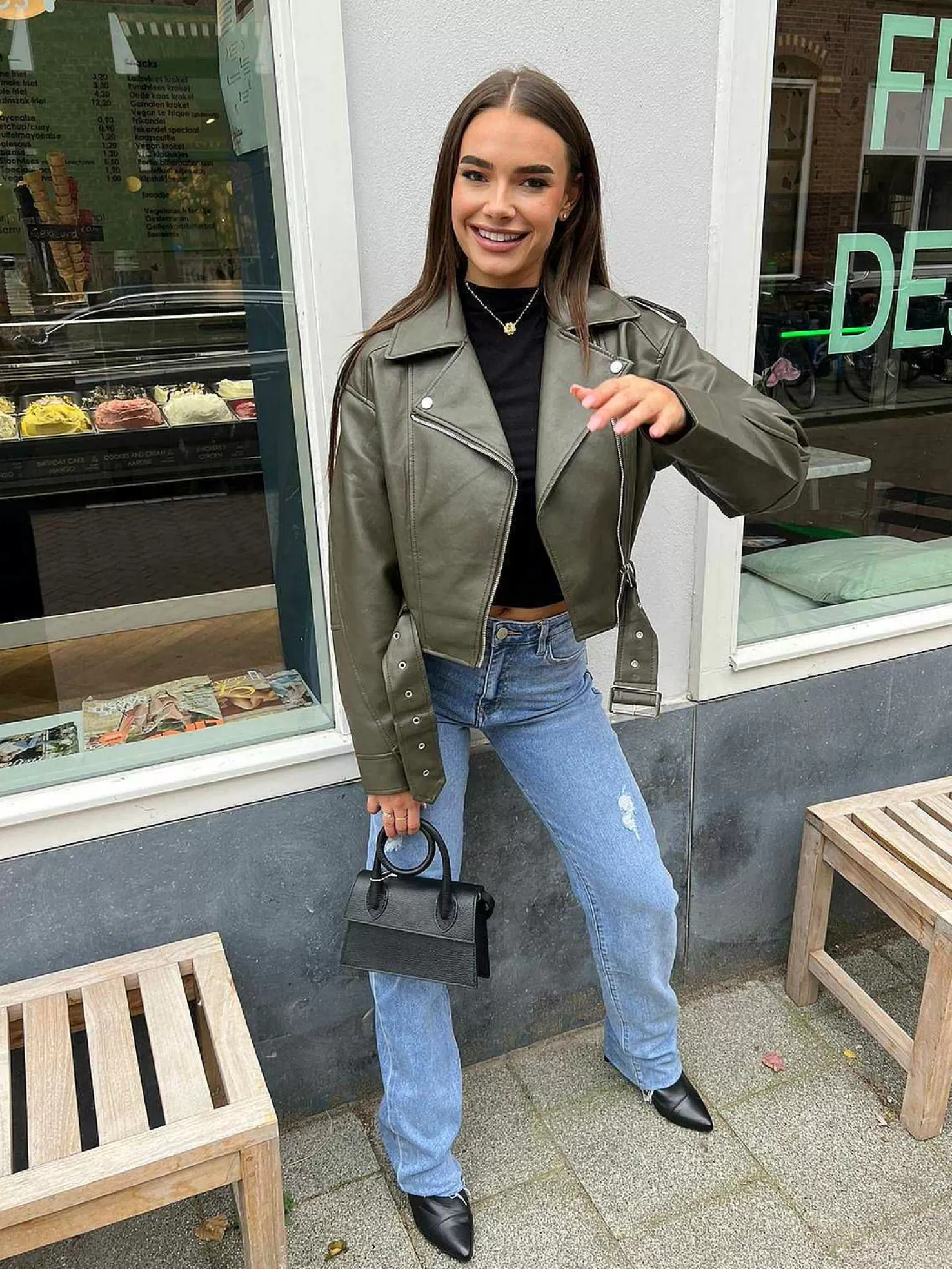 LOF Boutique Jassen>Rose Leatherlook Jacket Army