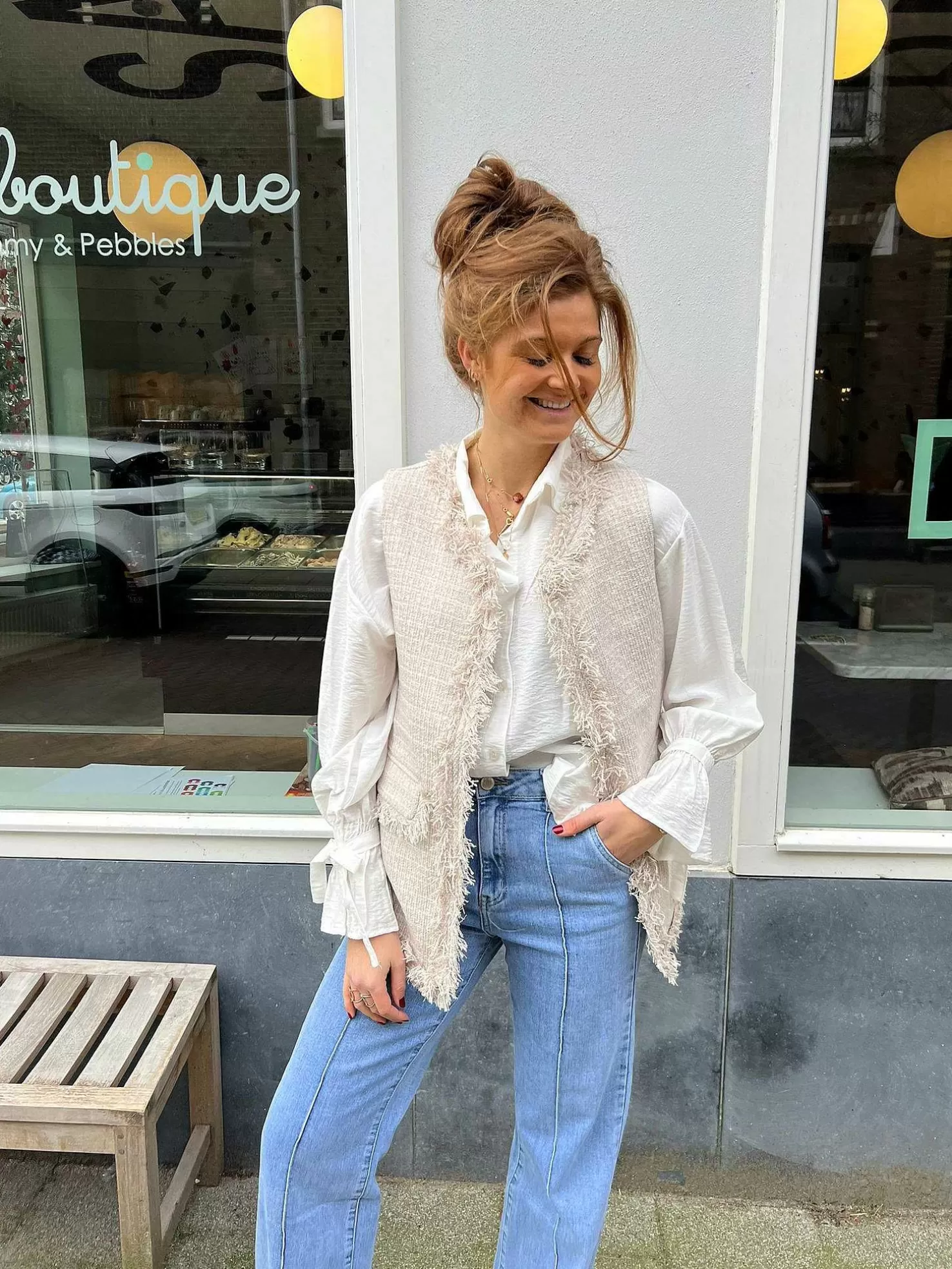 LOF Boutique Gilets>Ruby Fringe Gilet Beige