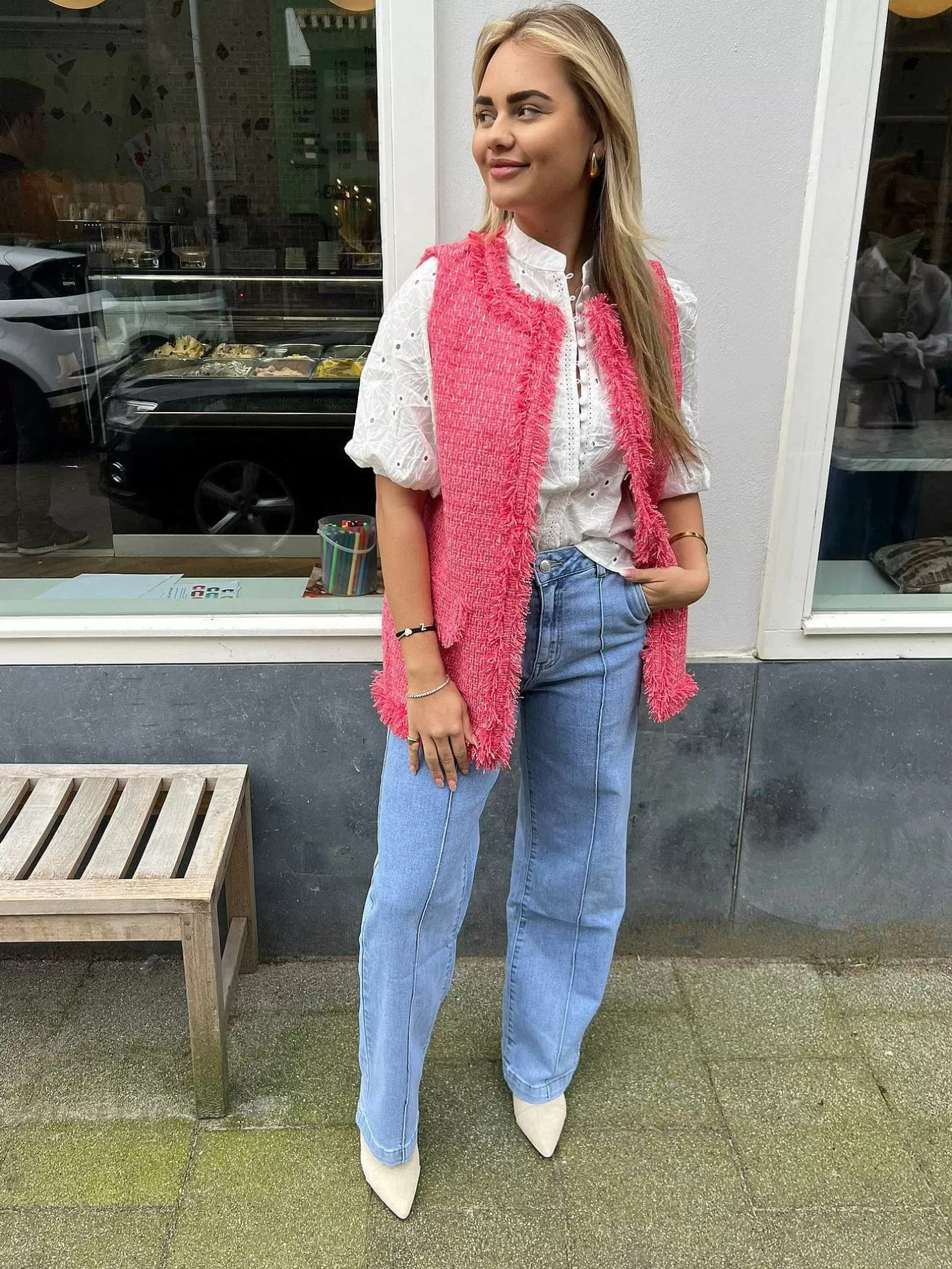 LOF Boutique Gilets>Ruby Fringe Gilet Cherry