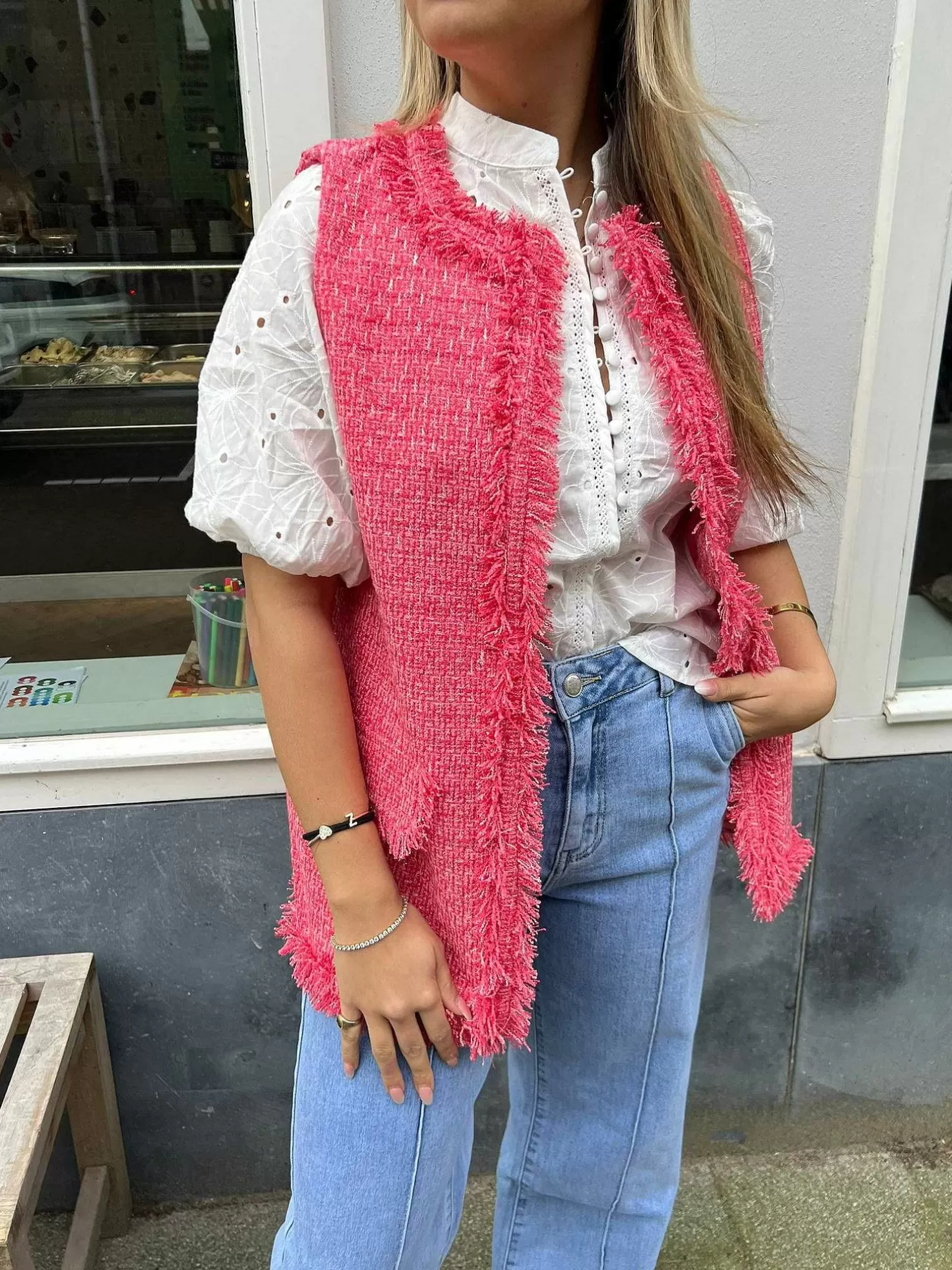 LOF Boutique Gilets>Ruby Fringe Gilet Cherry