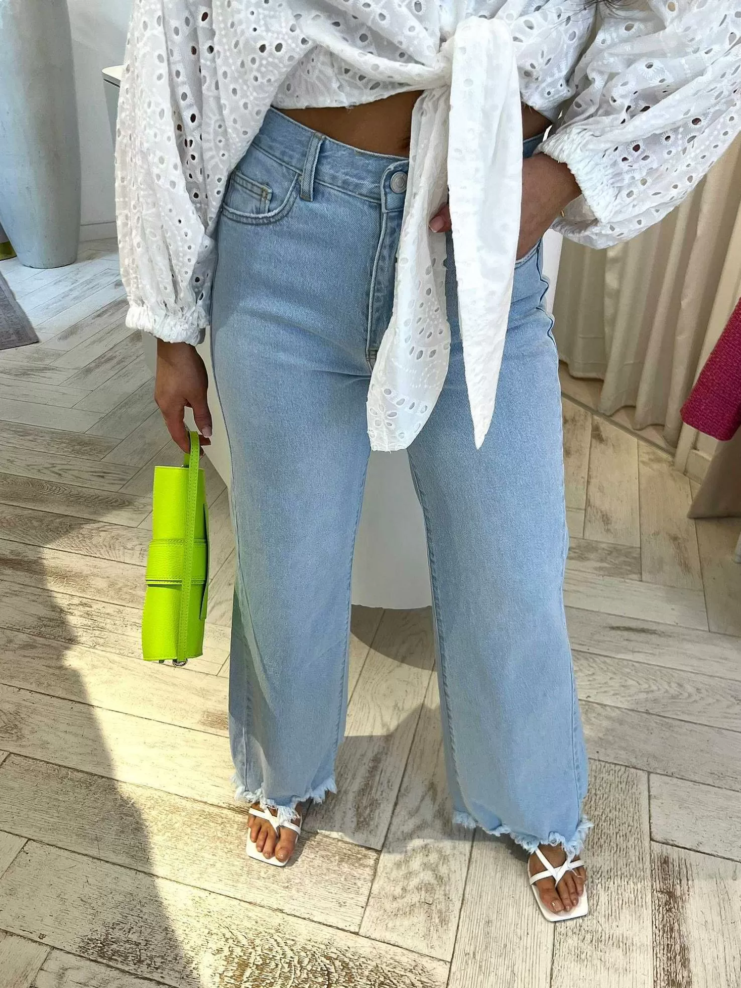 LOF Boutique Broeken>Ruffle Wide Leg Jeans Light Blue