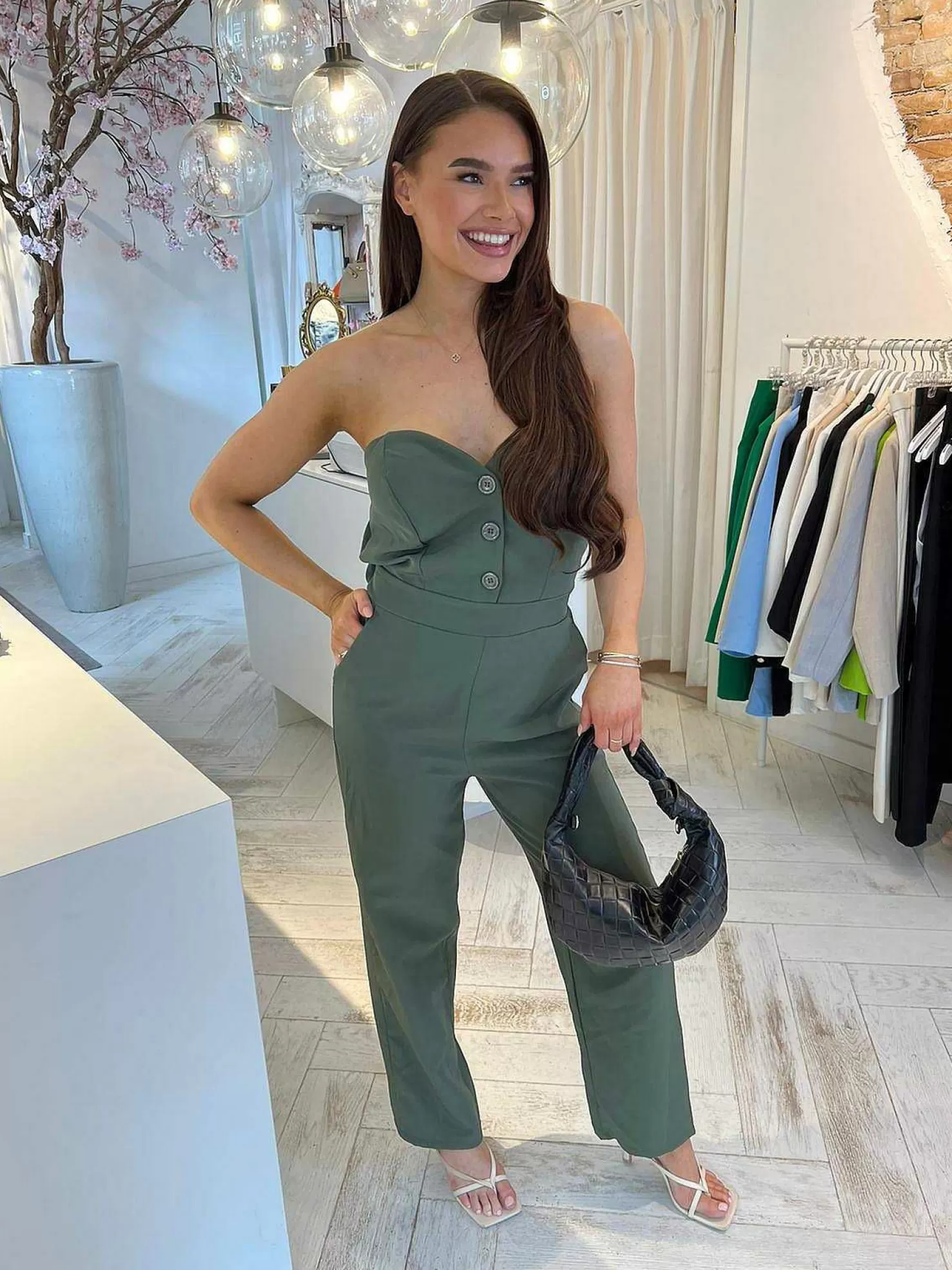 LOF Boutique Jumpsuits>Senna Strapless Jumpsuit Army