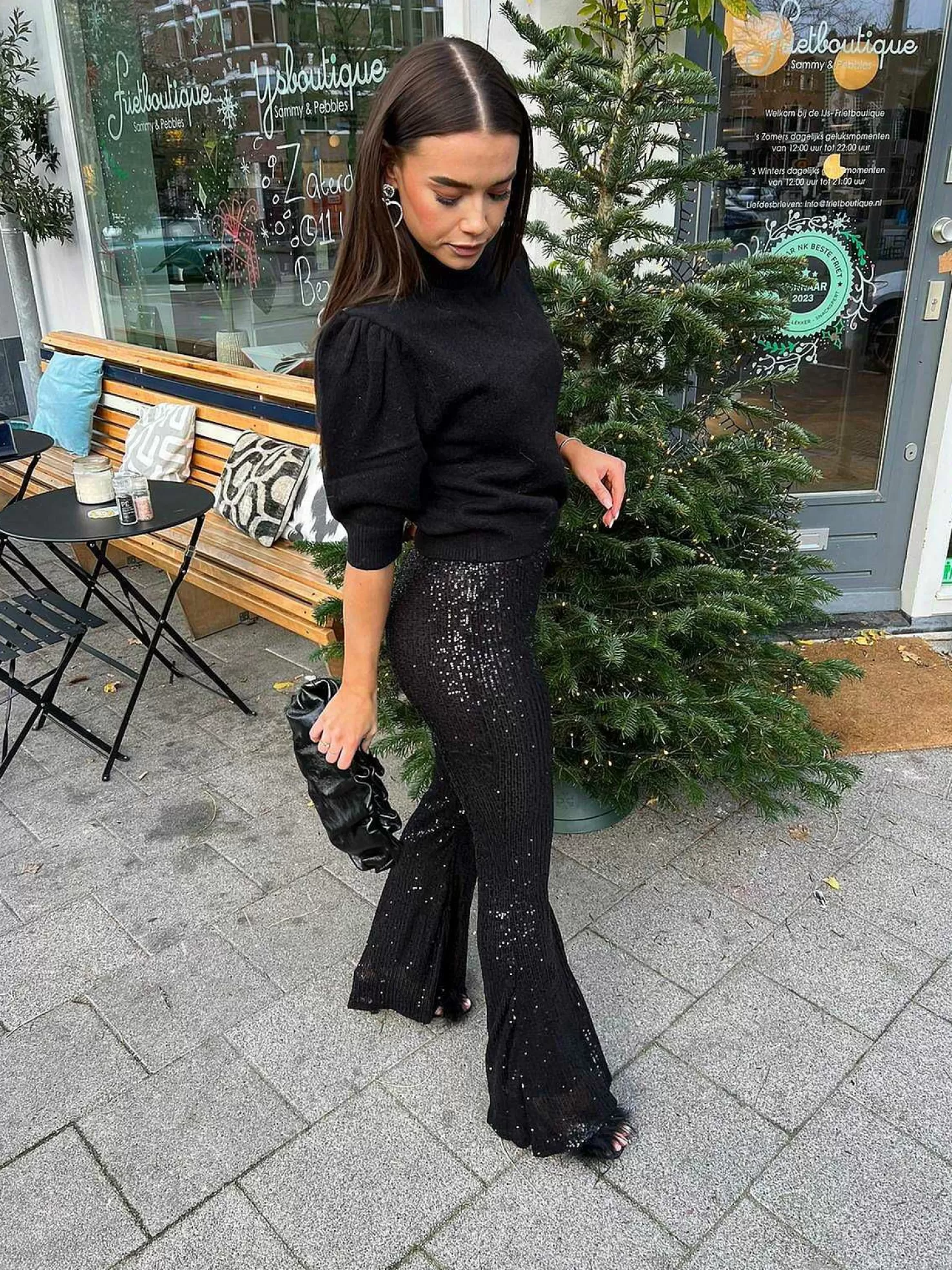 LOF Boutique Broeken>Sequin Flared Pants Black