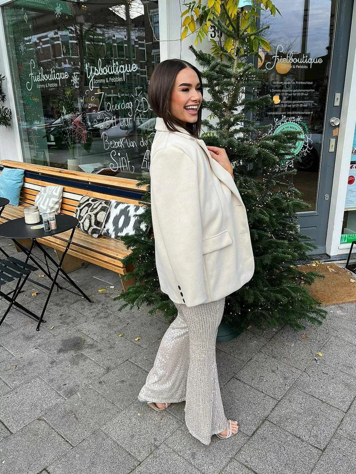 LOF Boutique Broeken>Sequin Flared Pants Champagne