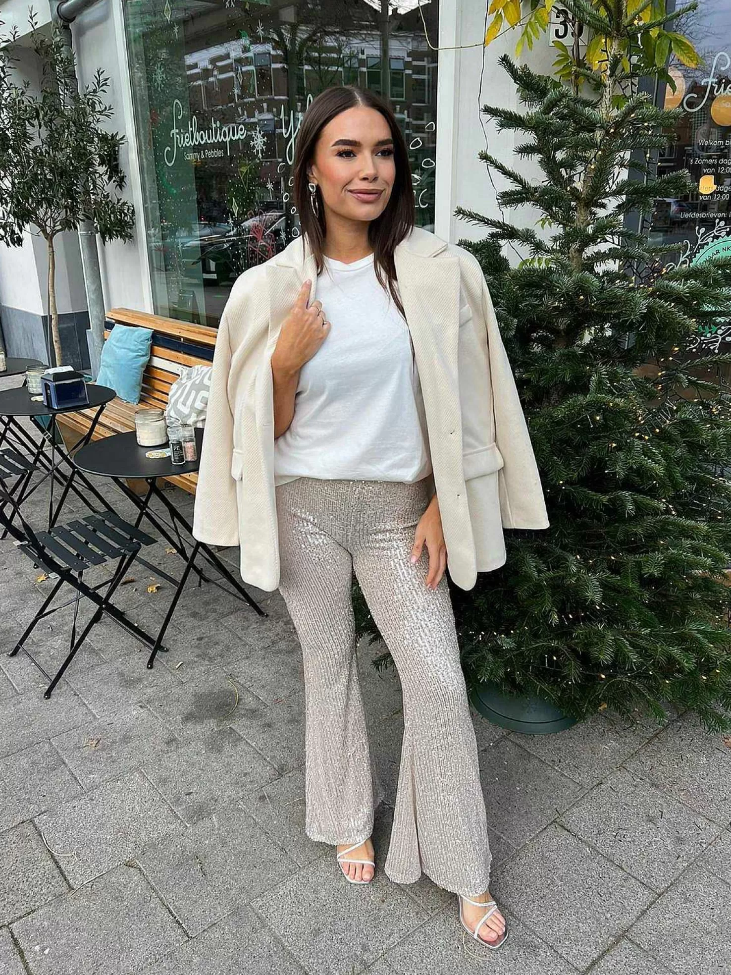 LOF Boutique Broeken>Sequin Flared Pants Champagne