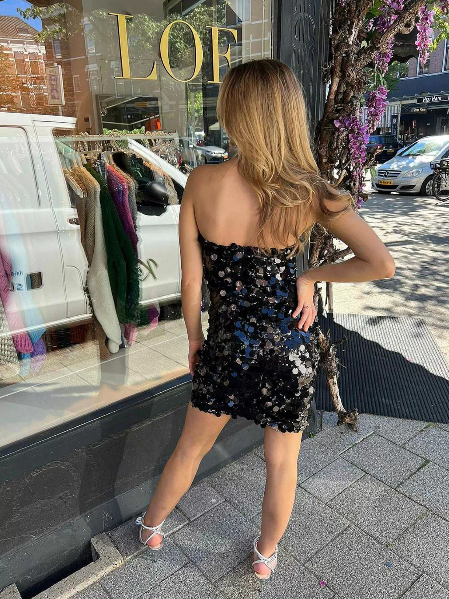 LOF Boutique Jurken>Sequin Strapless Dress Black