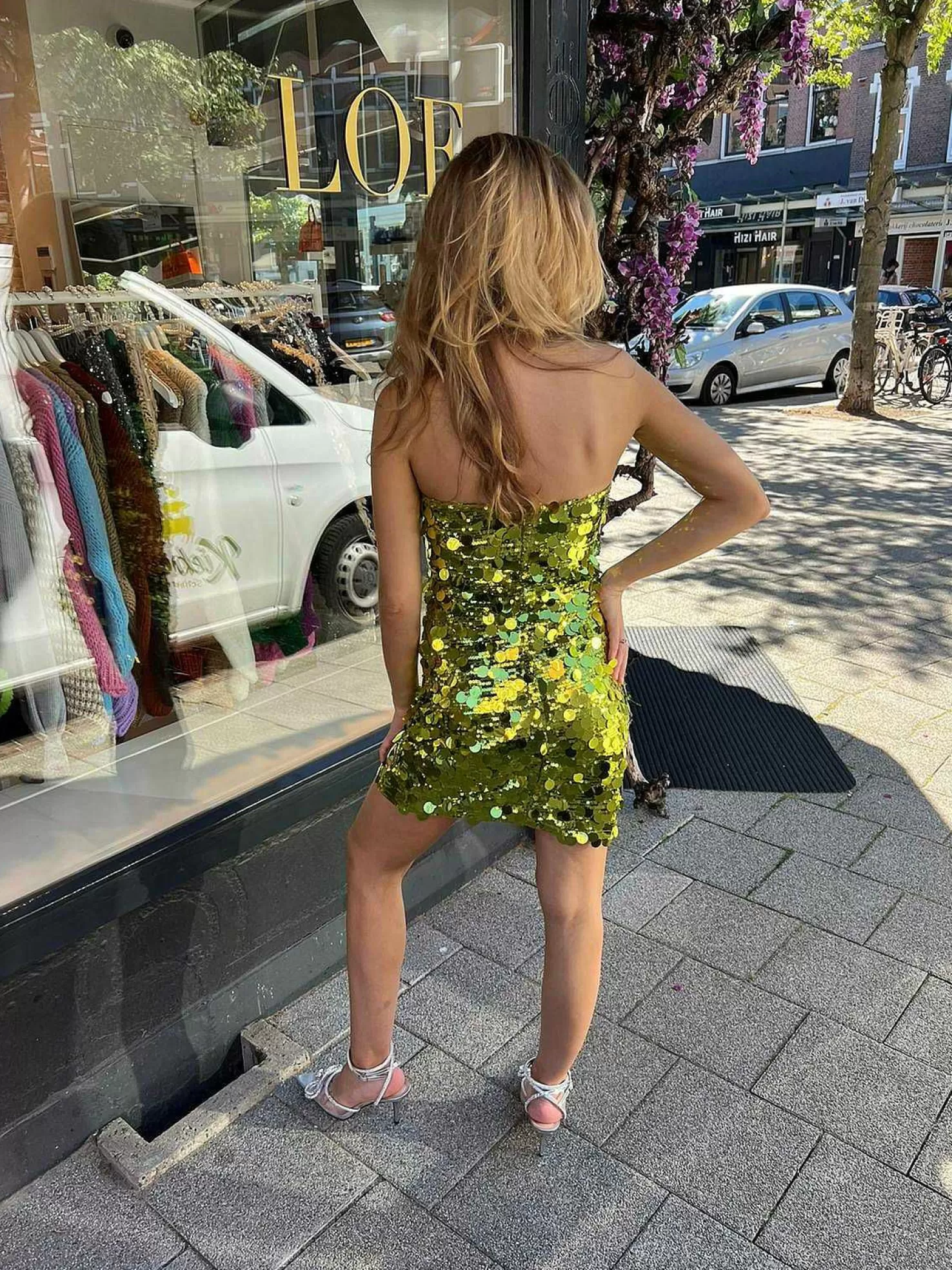 LOF Boutique Jurken>Sequin Strapless Dress Lime