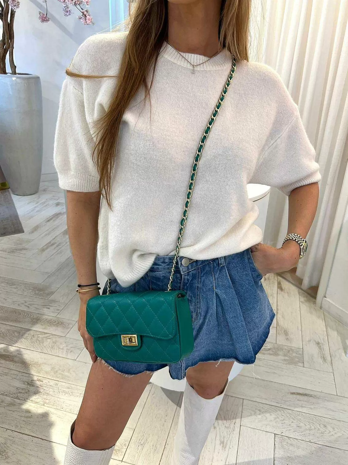 LOF Boutique Tassen>Sophia Bag Emerald Green Gold Medium