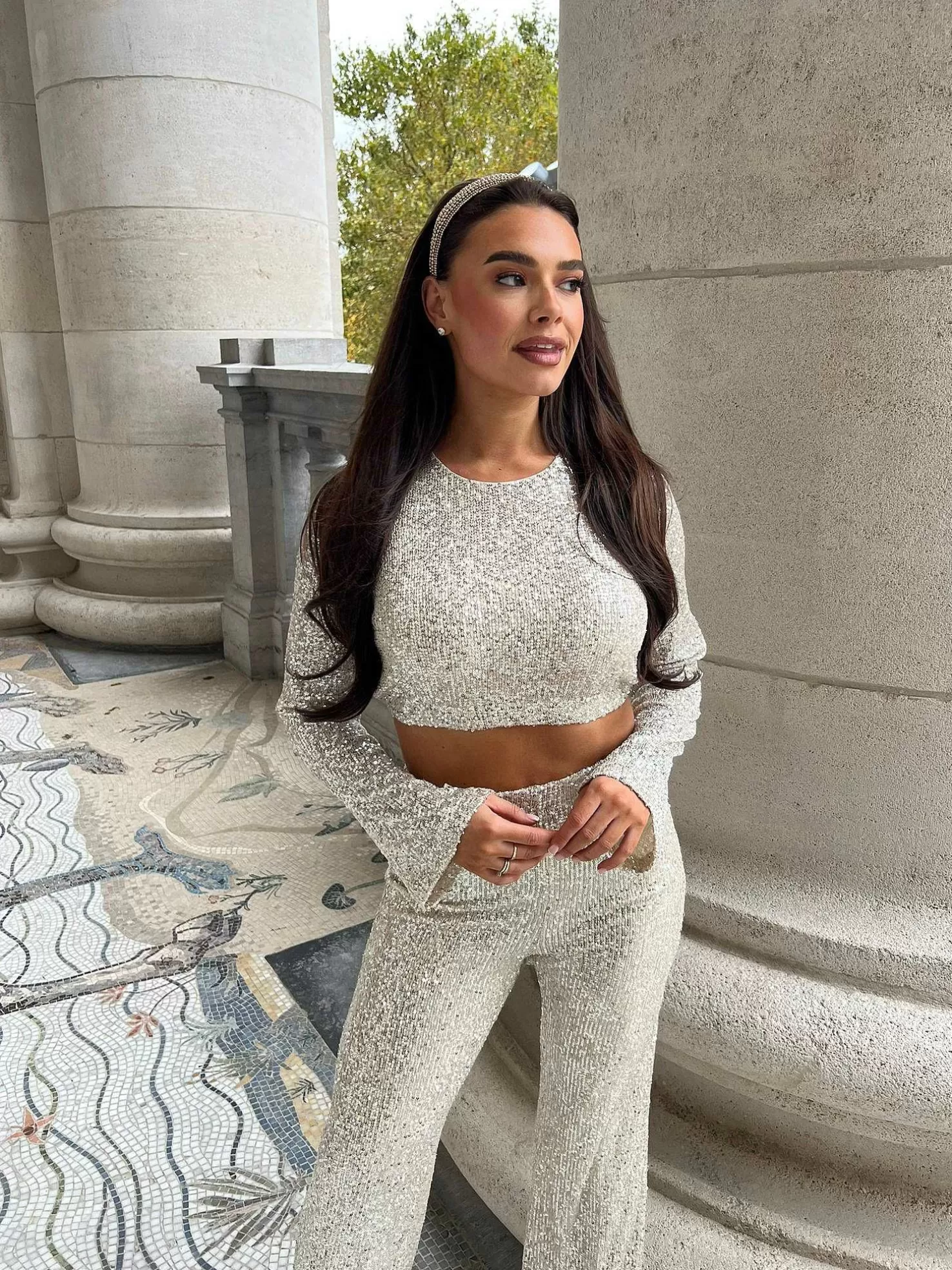 LOF Boutique Tops & Blousjes>Sophie Sequin Long Sleeve Top Champagne