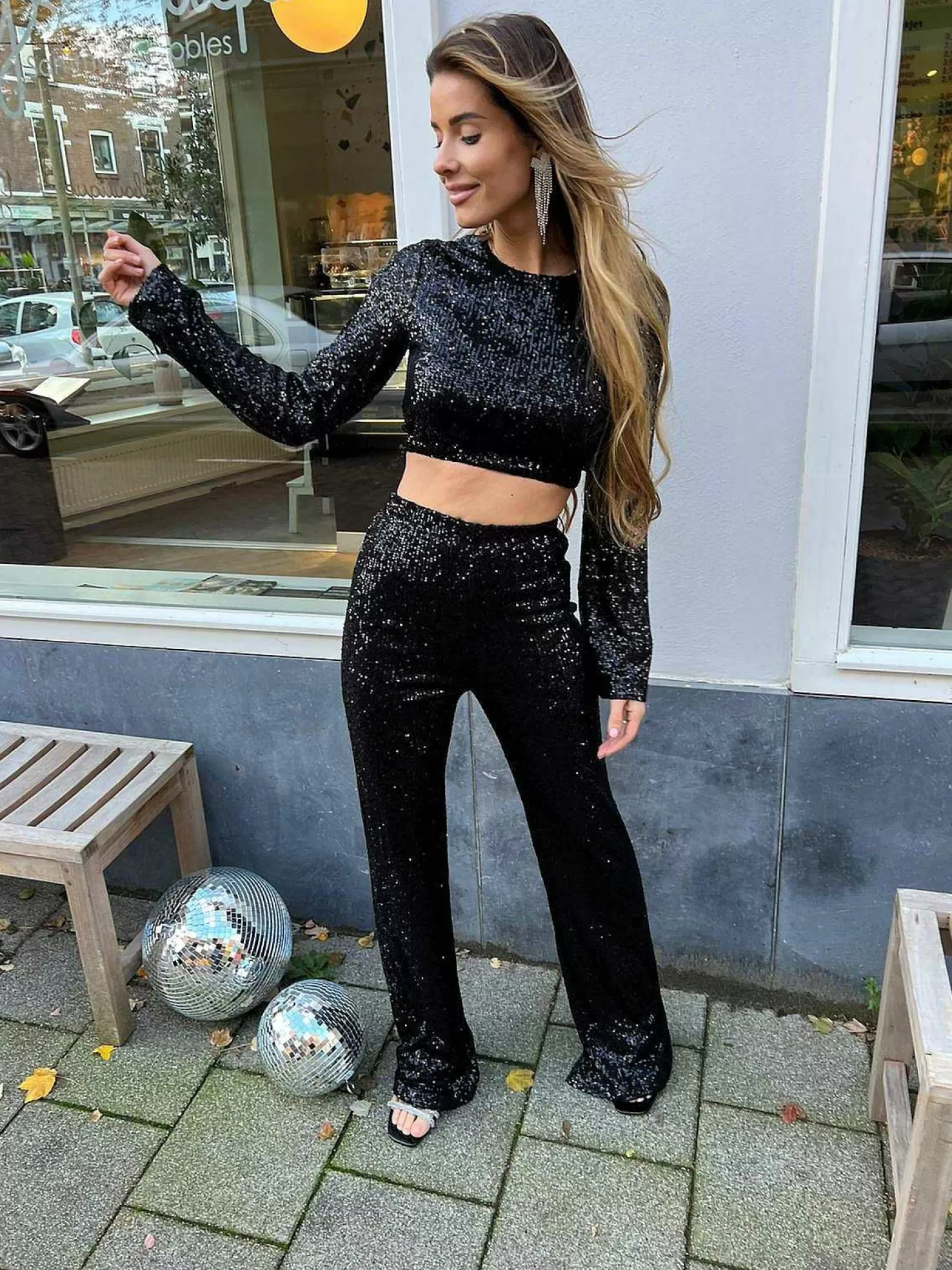 LOF Boutique Broeken>Sophie Sequin Pants Black