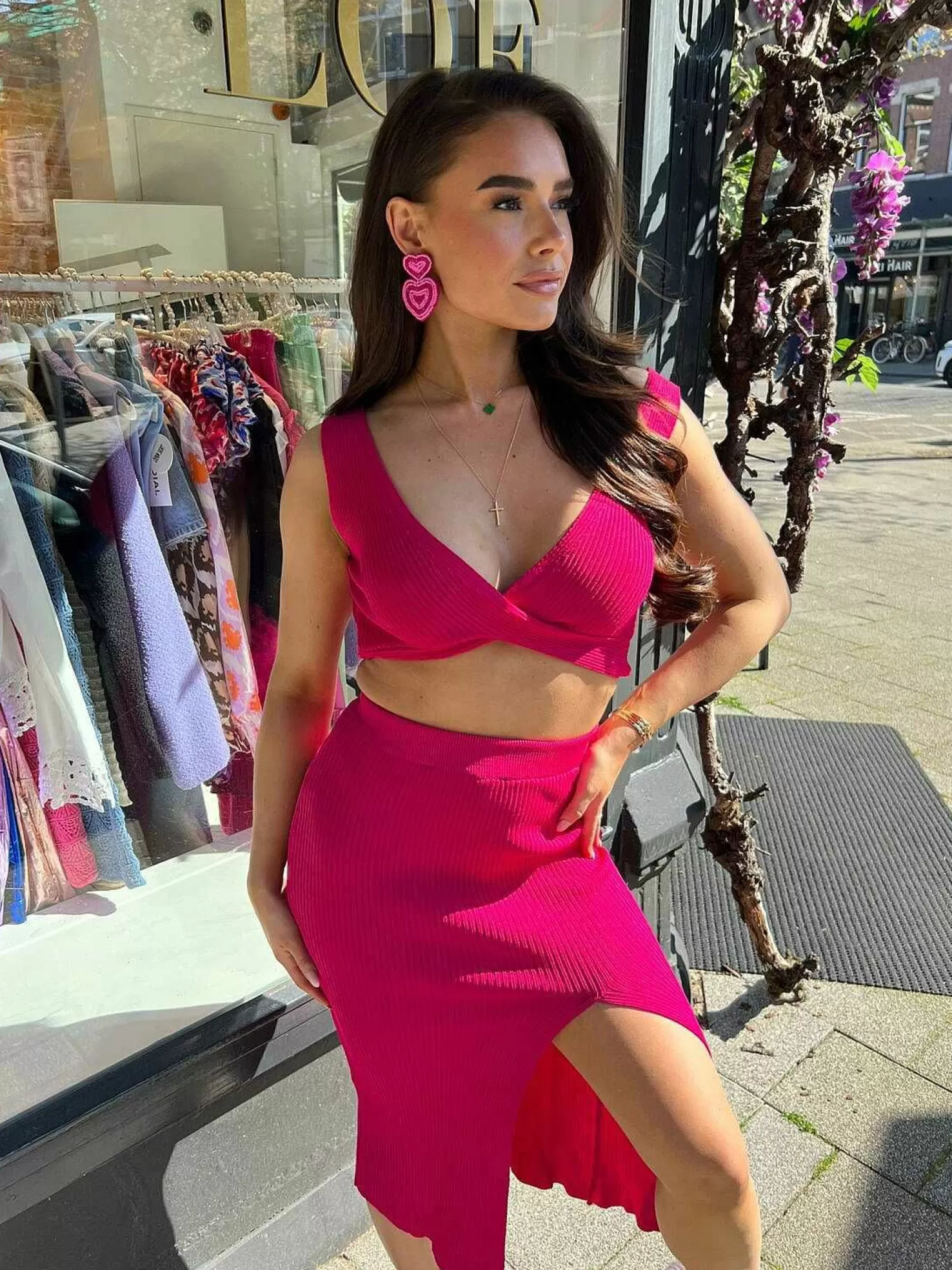 LOF Boutique Sets>Stacey Ribbed Set Hot Pink
