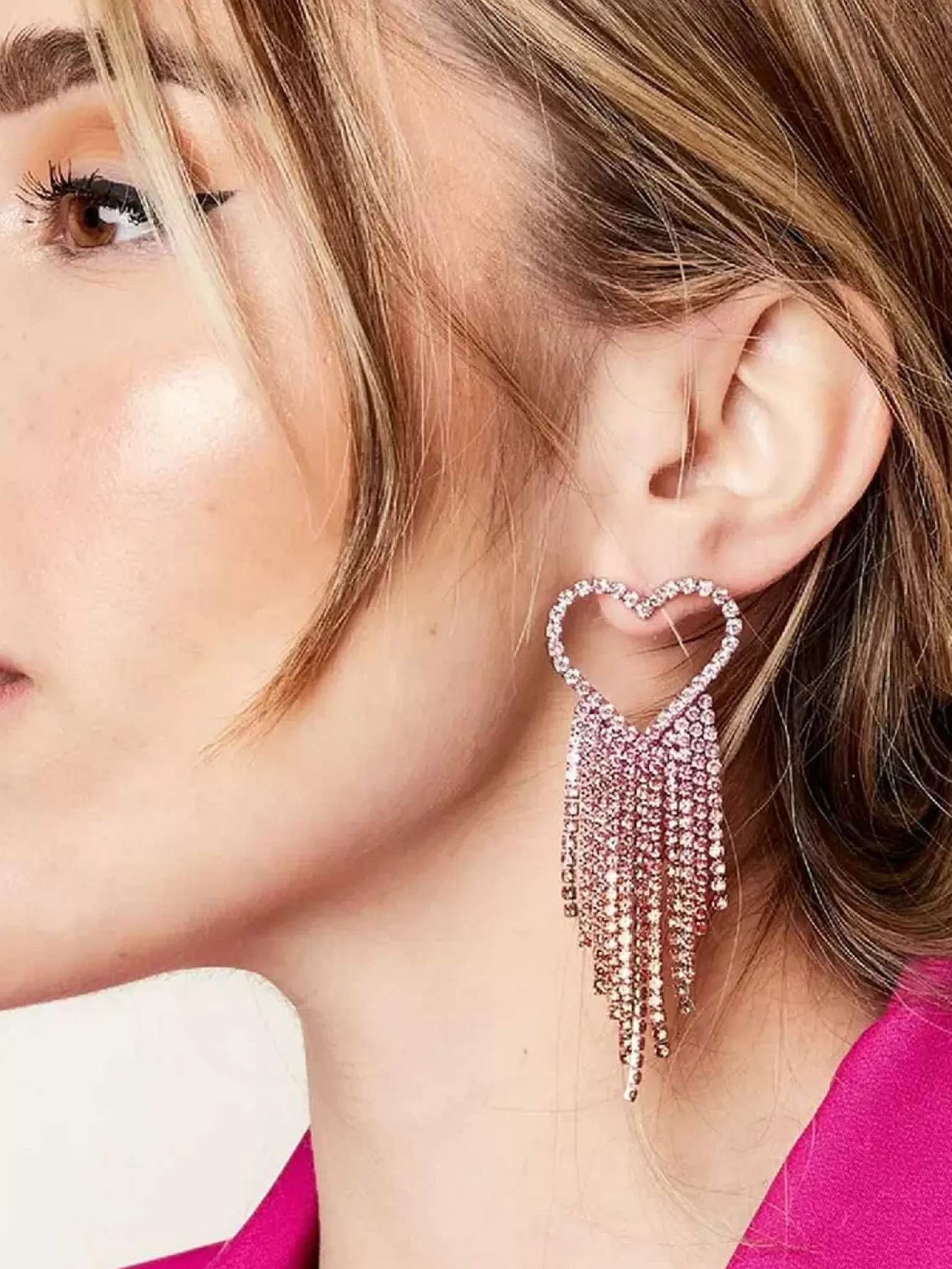 LOF Boutique Oorbellen>Strass Earrings Open Hearts Pink