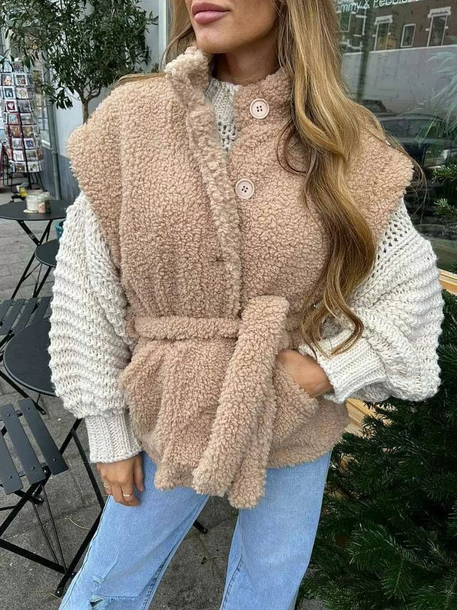 LOF Boutique Gilets>Teddy Bodywarmer Camel