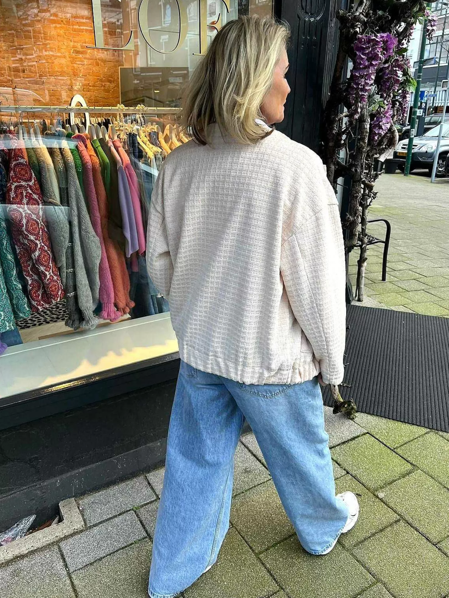 LOF Boutique Jassen>Tweed Bomber Jacket Light Beige