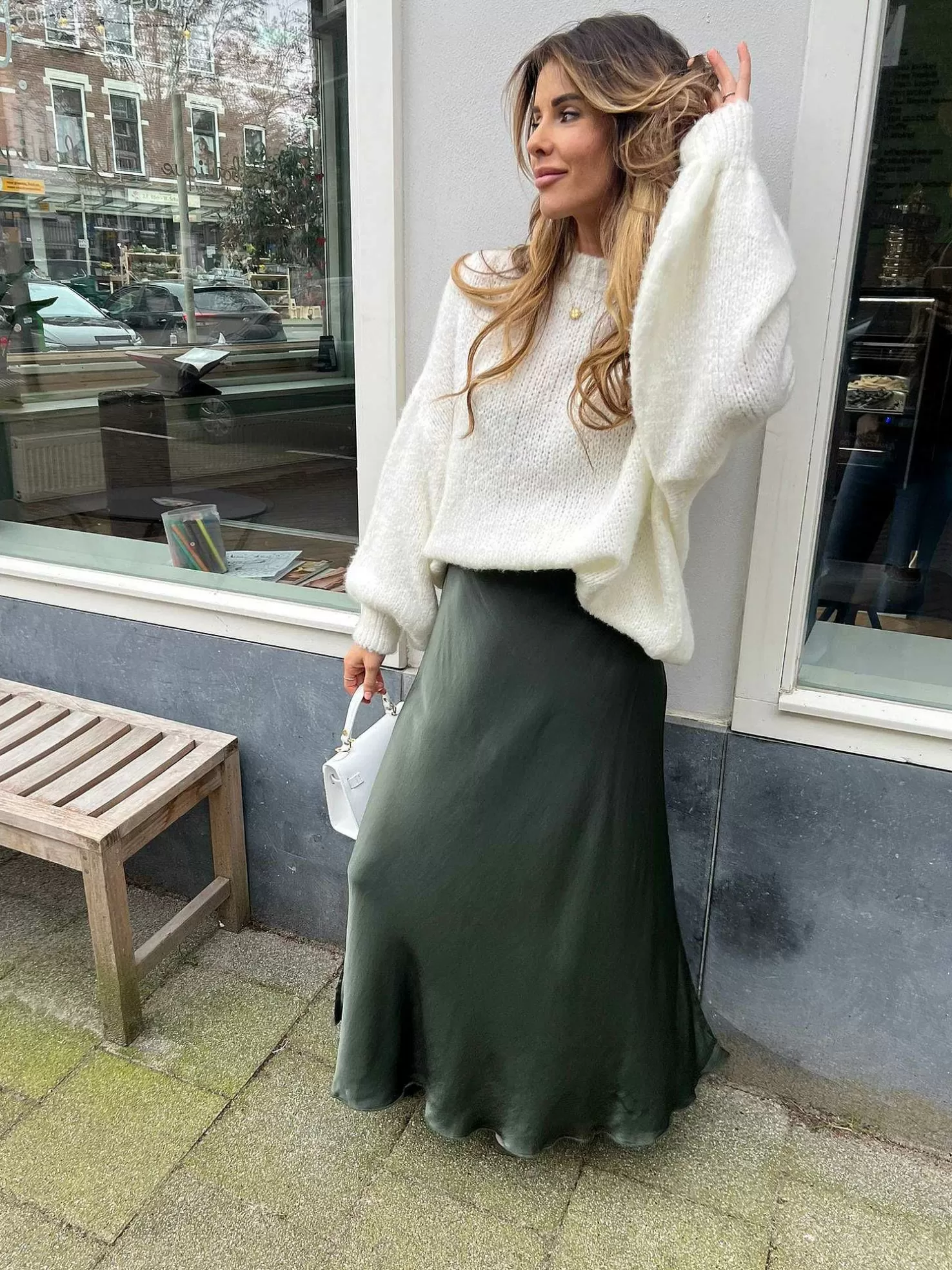 LOF Boutique Rokken>Vive Silky Maxi Skirt Army