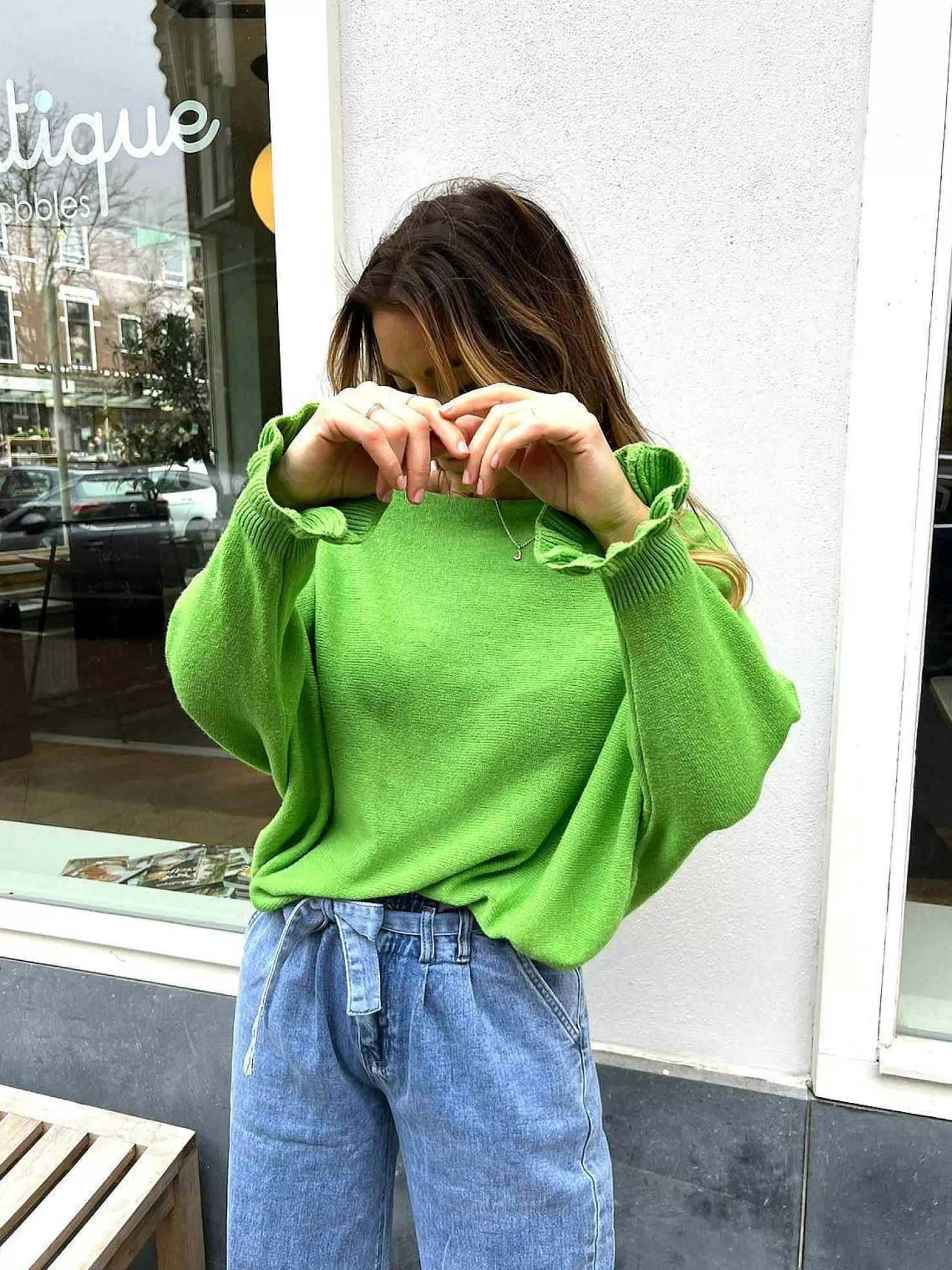 LOF Boutique Truien>Vlinder Ruffle Sleeve Green