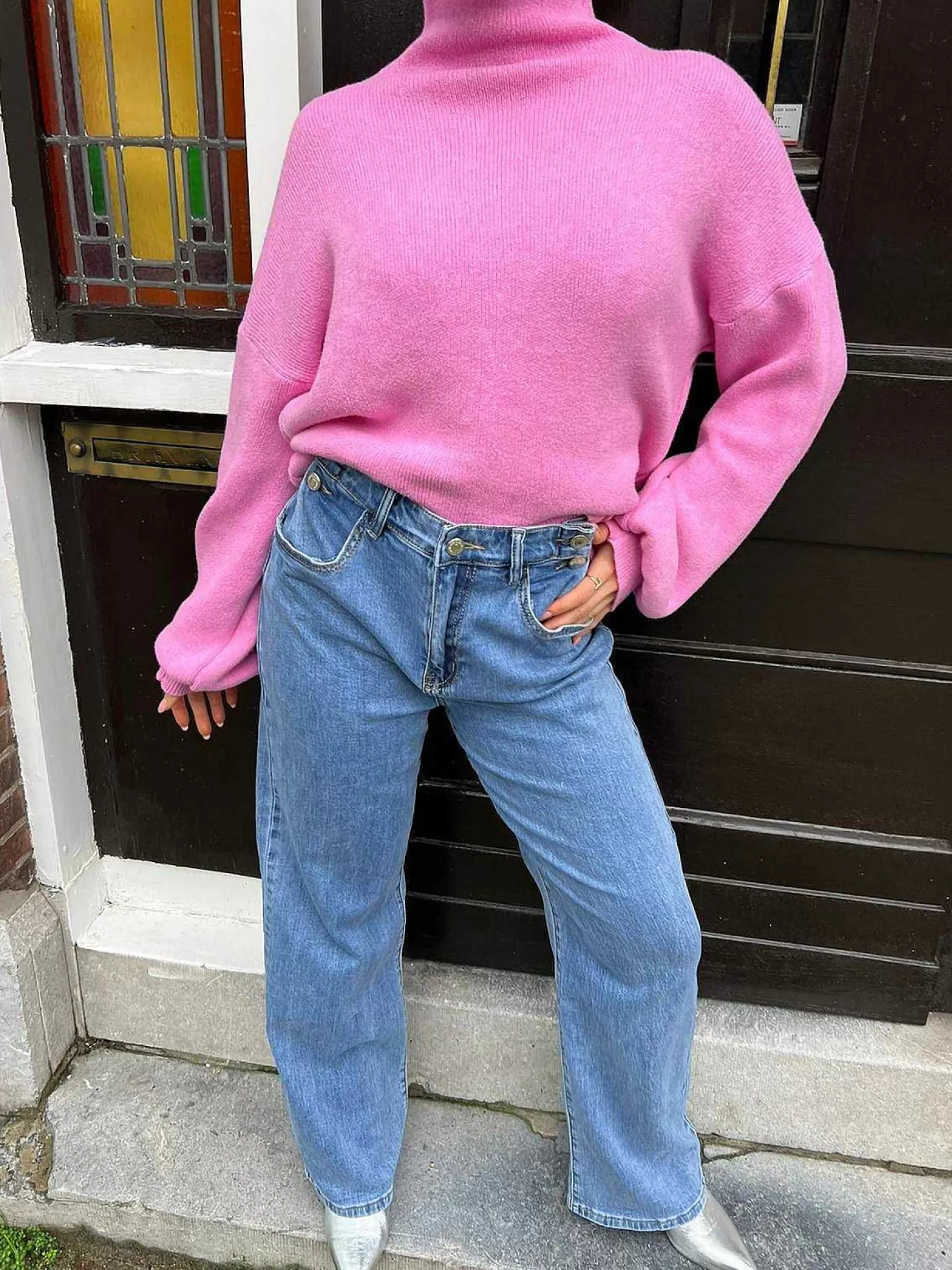 LOF Boutique Broeken>Wide Leg Button Jeans Blue