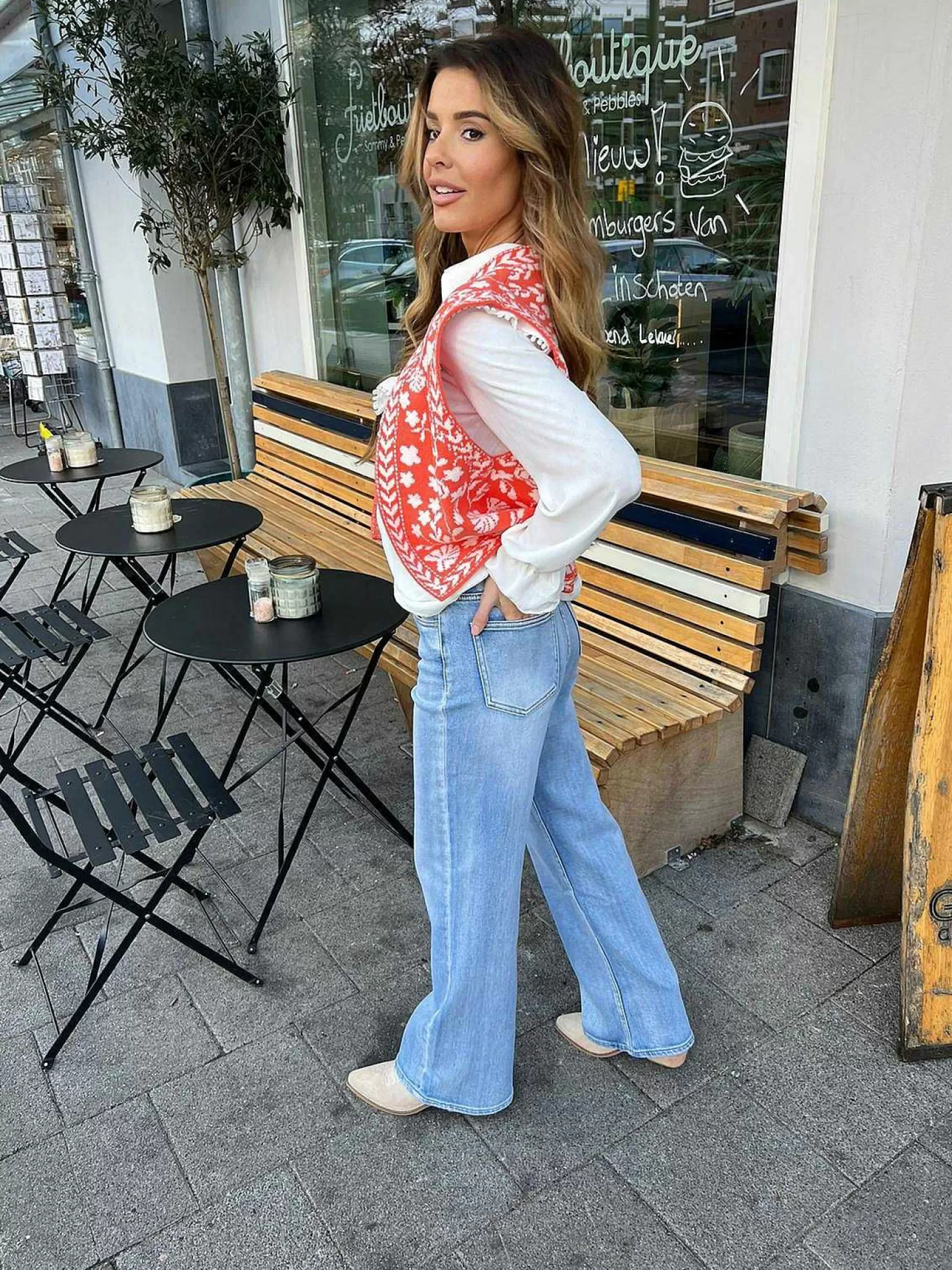 LOF Boutique Broeken>Wide Leg High Rise Jeans Blue