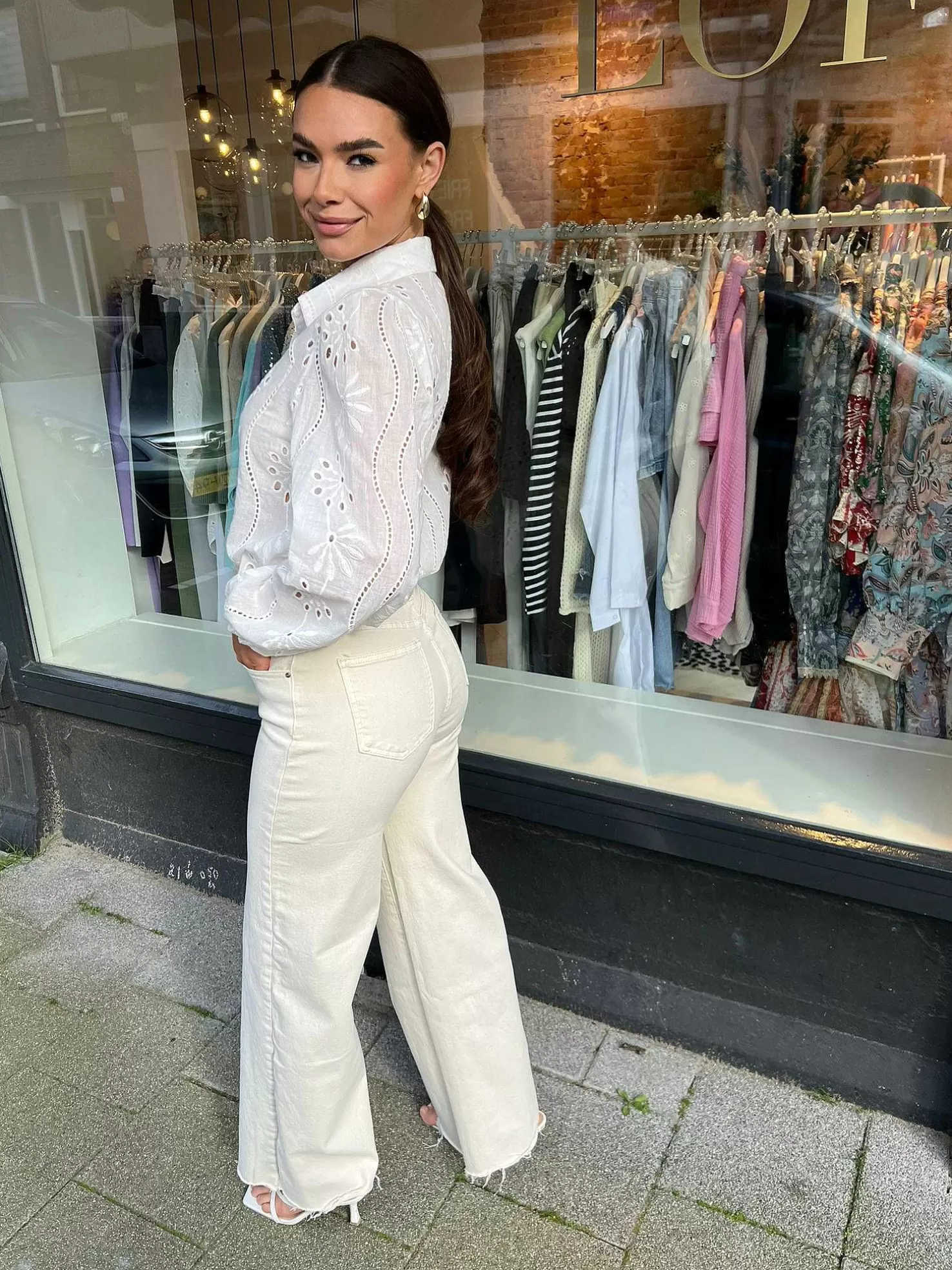 LOF Boutique Broeken>Wide Leg Jeans Beige