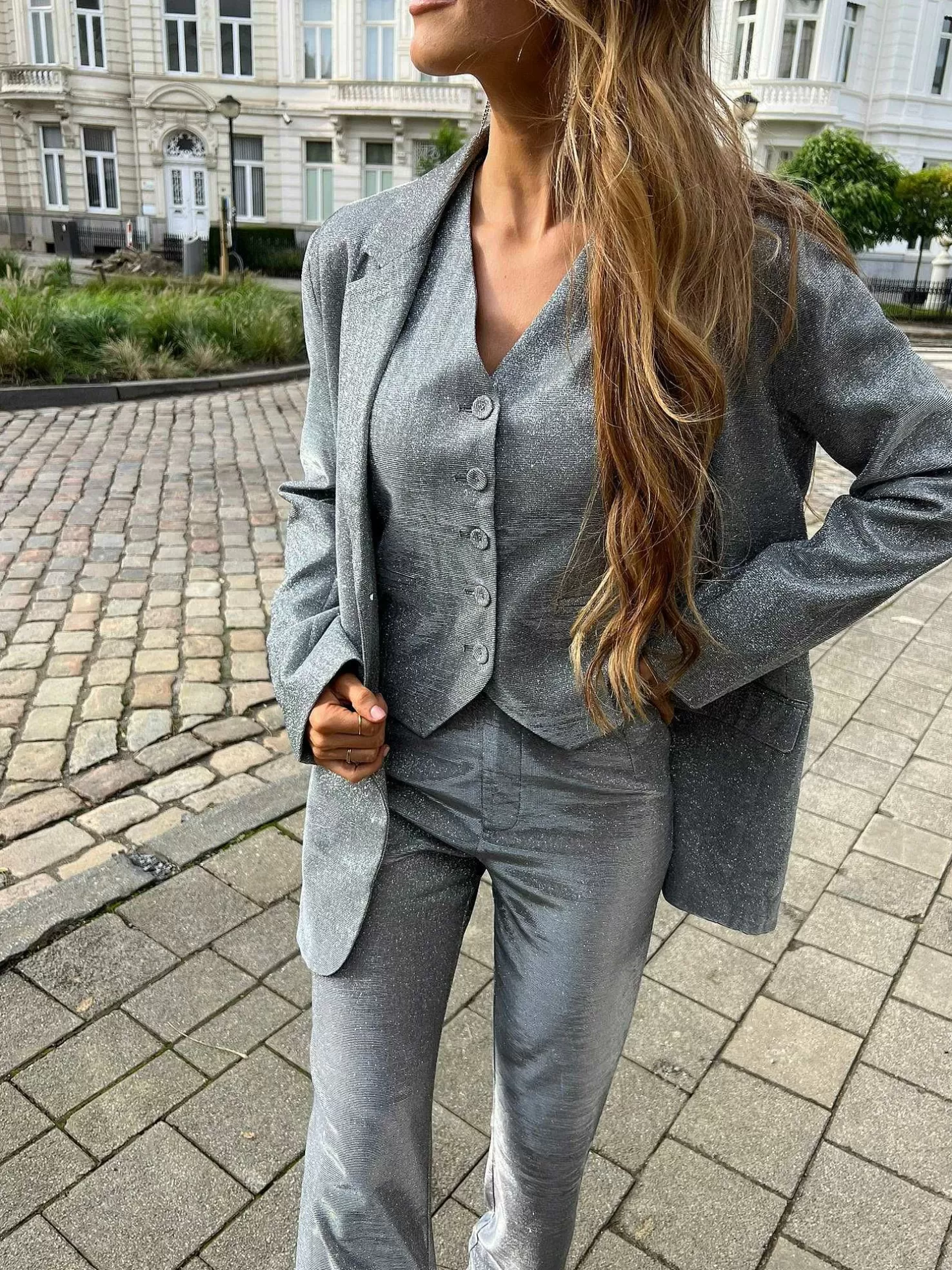 LOF Boutique Gilets>Yuna Sparkle Gilet Silver