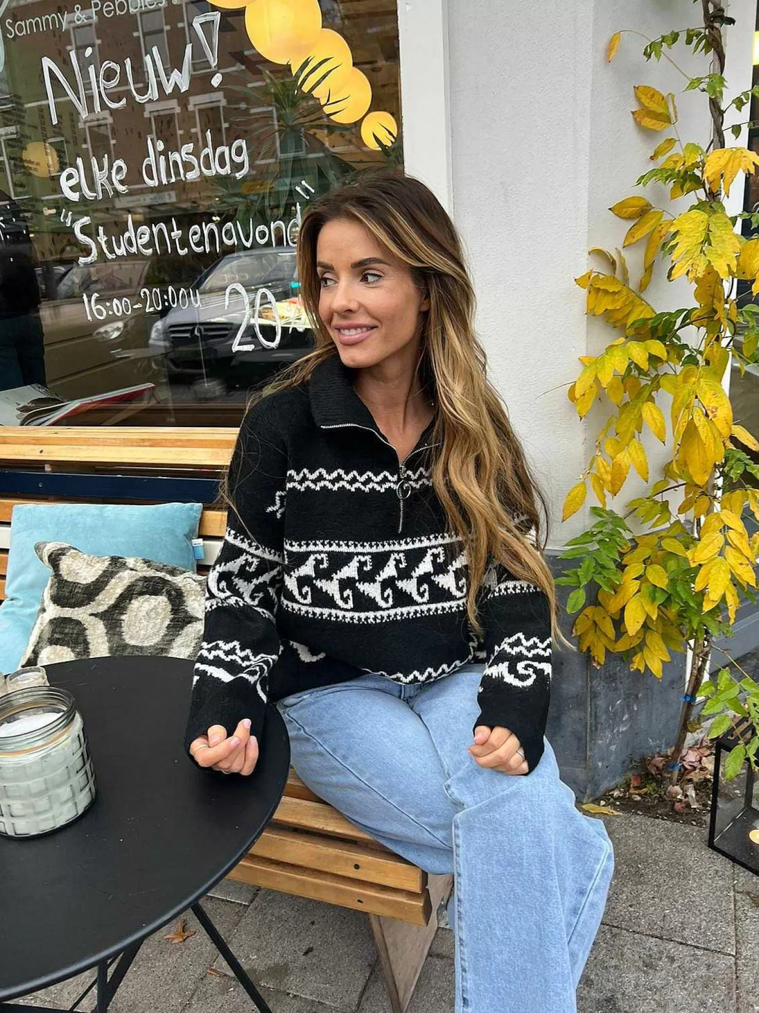LOF Boutique Truien>Zipper Pattern Sweater Black